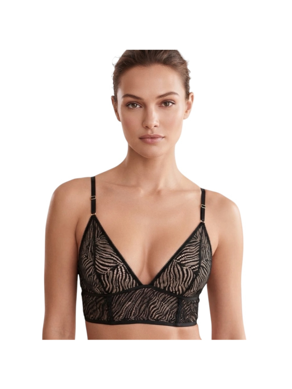 Victoria’s Secret Black Geometric Lace Longline Bralette Size M